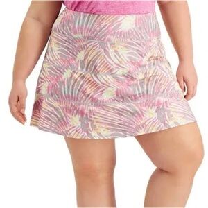 plus size pink grey yellow tropical print skort cute skirt with built in shorts